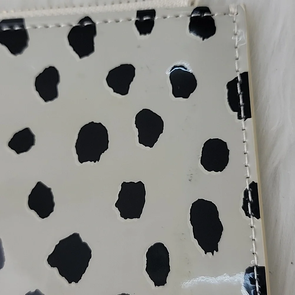 KATE‎ SPADE Ivory Black Spotted Dot Animal Print Preppy Glam Zip Pencil Pouch